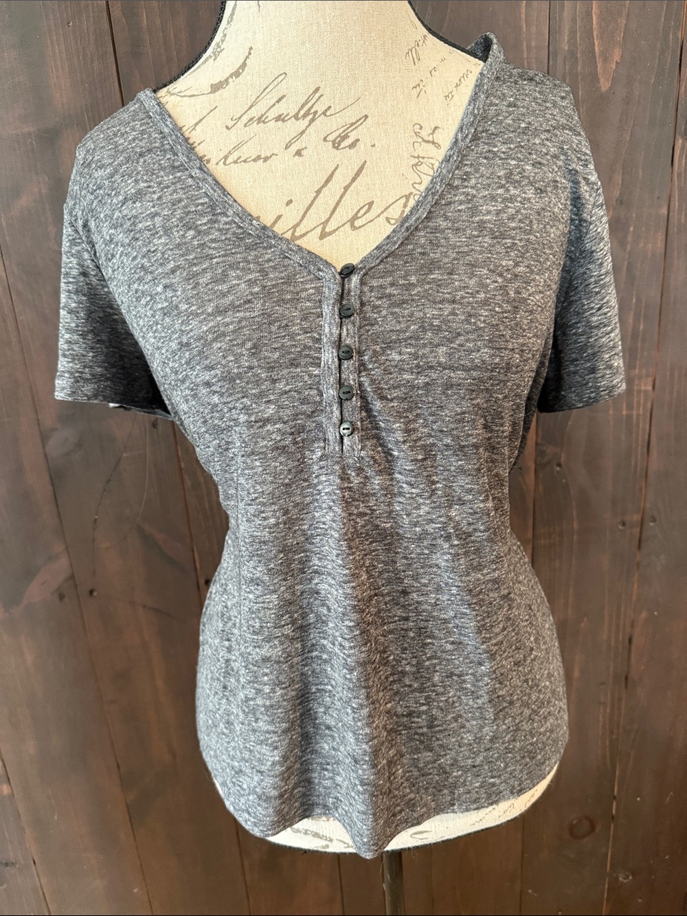 Old Navy Women's Heathered Gray Short Sleeve Henley